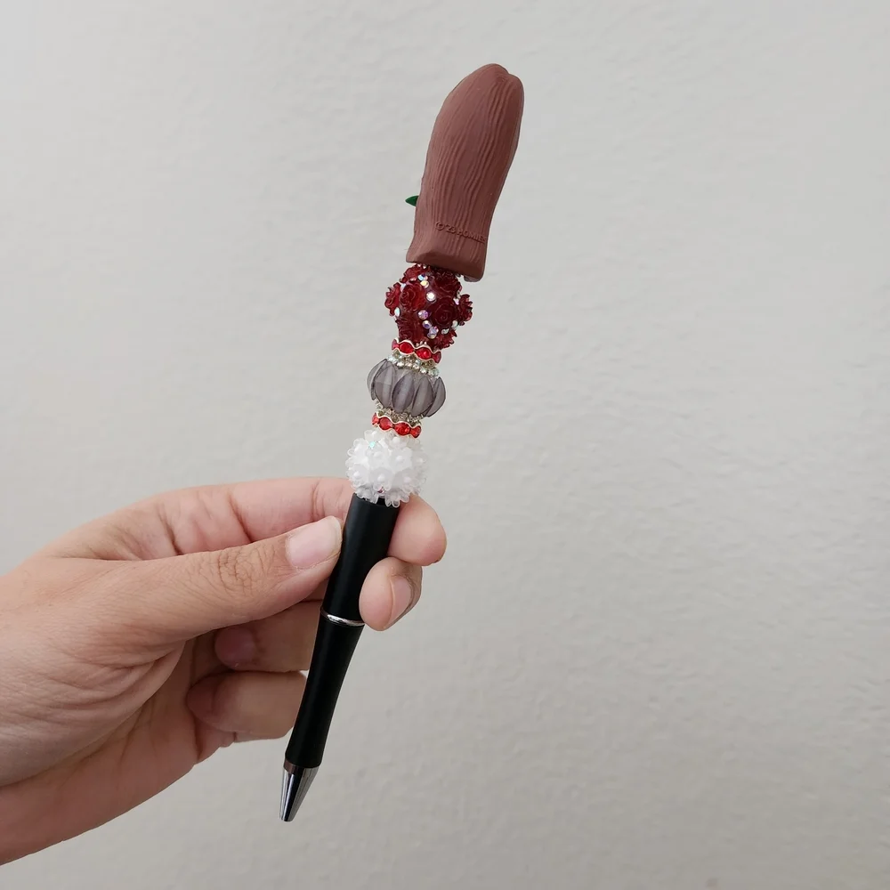 Handcrafted Decorative Pen with Red and White Beads Chola Rose Custom - Picture 3 of 4